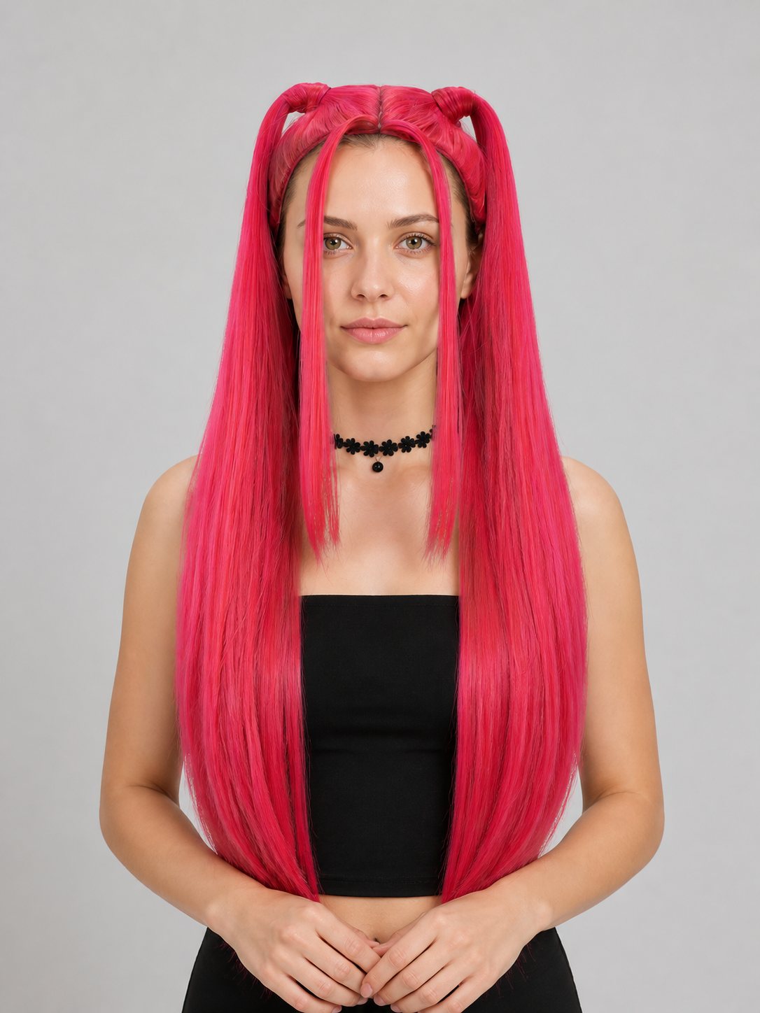 Red and Pink Cosplay Wig with Long Pigtails Costume Wigs detail