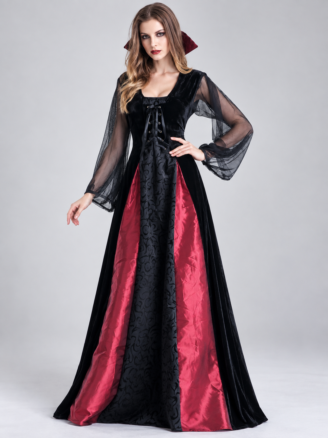 Black carnival costume dress with red inserts