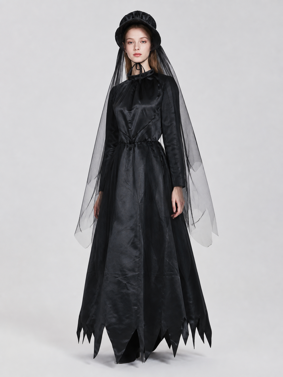 Witch Costume with Hat and Sheer Veil