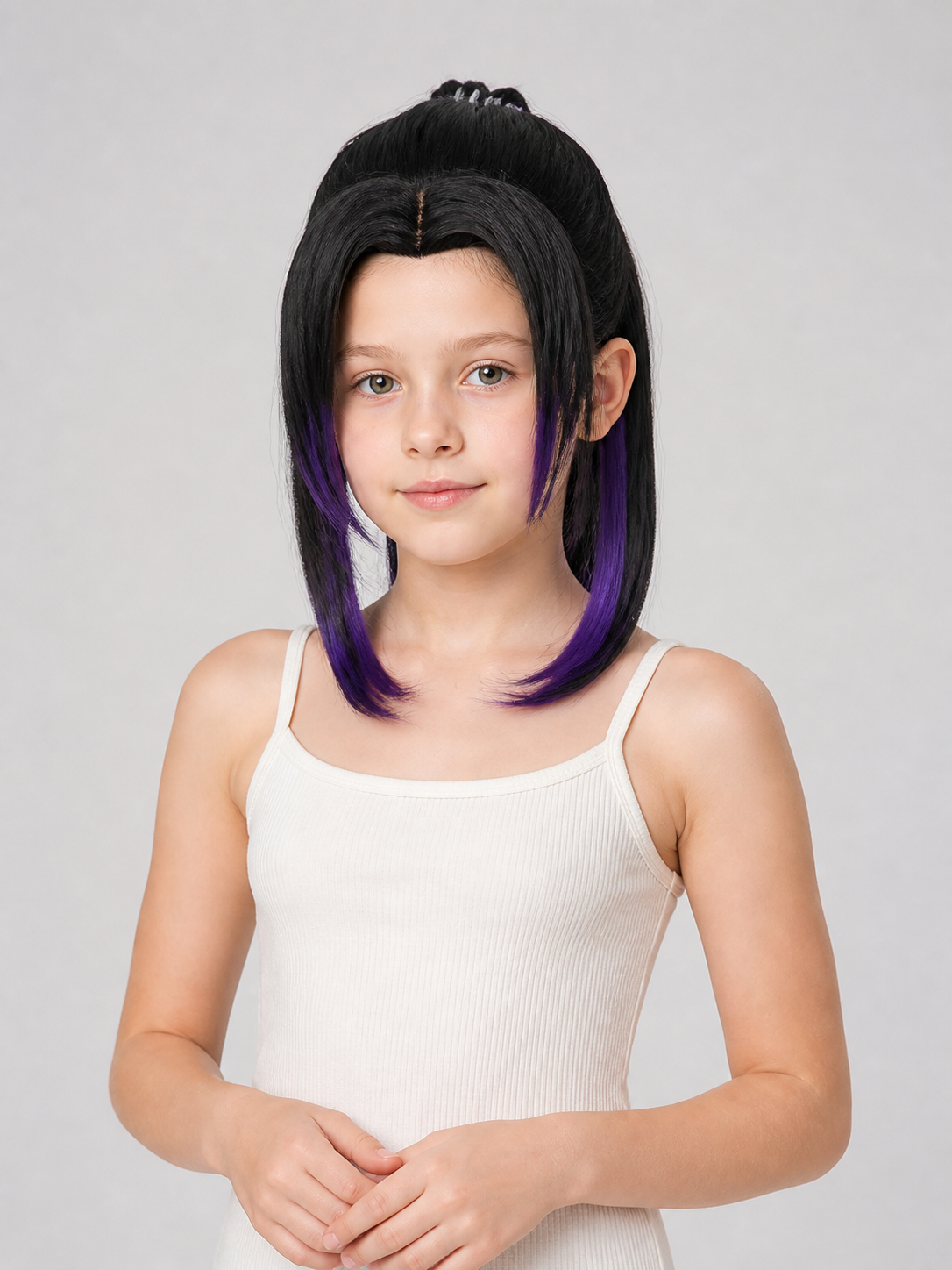 Shinobu Kocho Anime Wig, Black with Purple Strands Costume Wigs detail