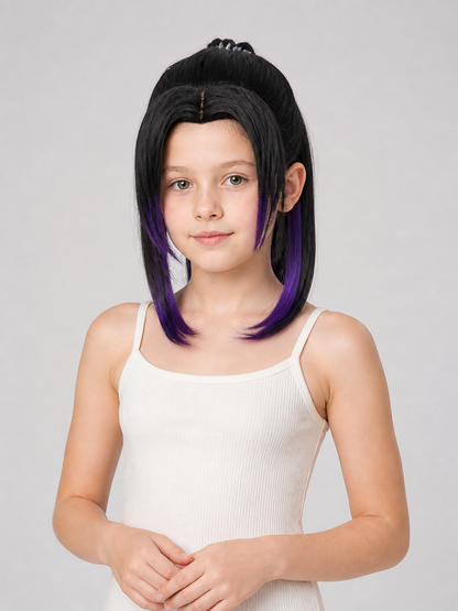 Shinobu Kocho Anime Wig, Black with Purple Strands Costume Wigs detail