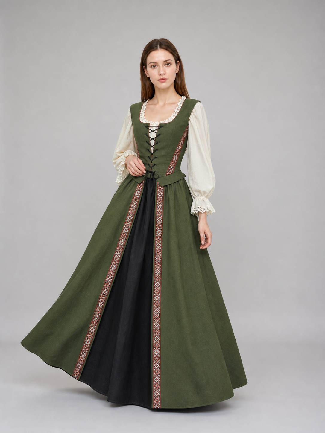 Renaissance-Style Dress with a Square Neckline