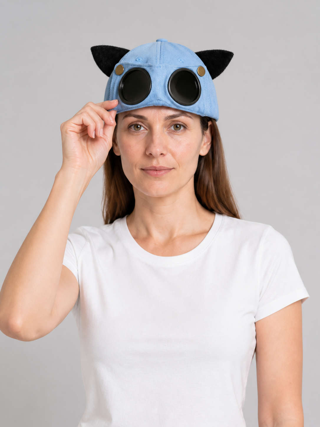 Carnival Cap with Ears and Round Lenses Costume Headwear detail