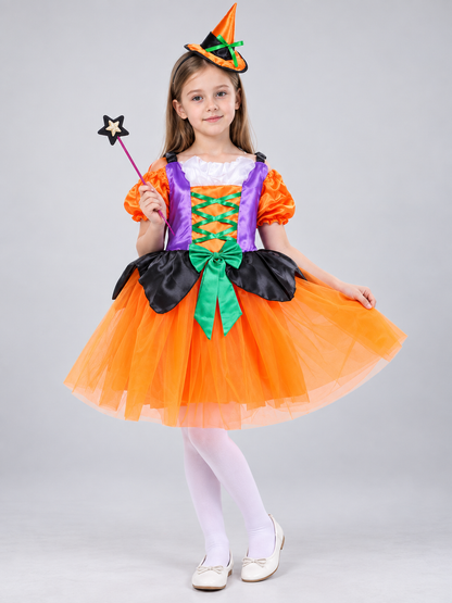 Witch Halloween Costume with Dress, Hat, and Wand