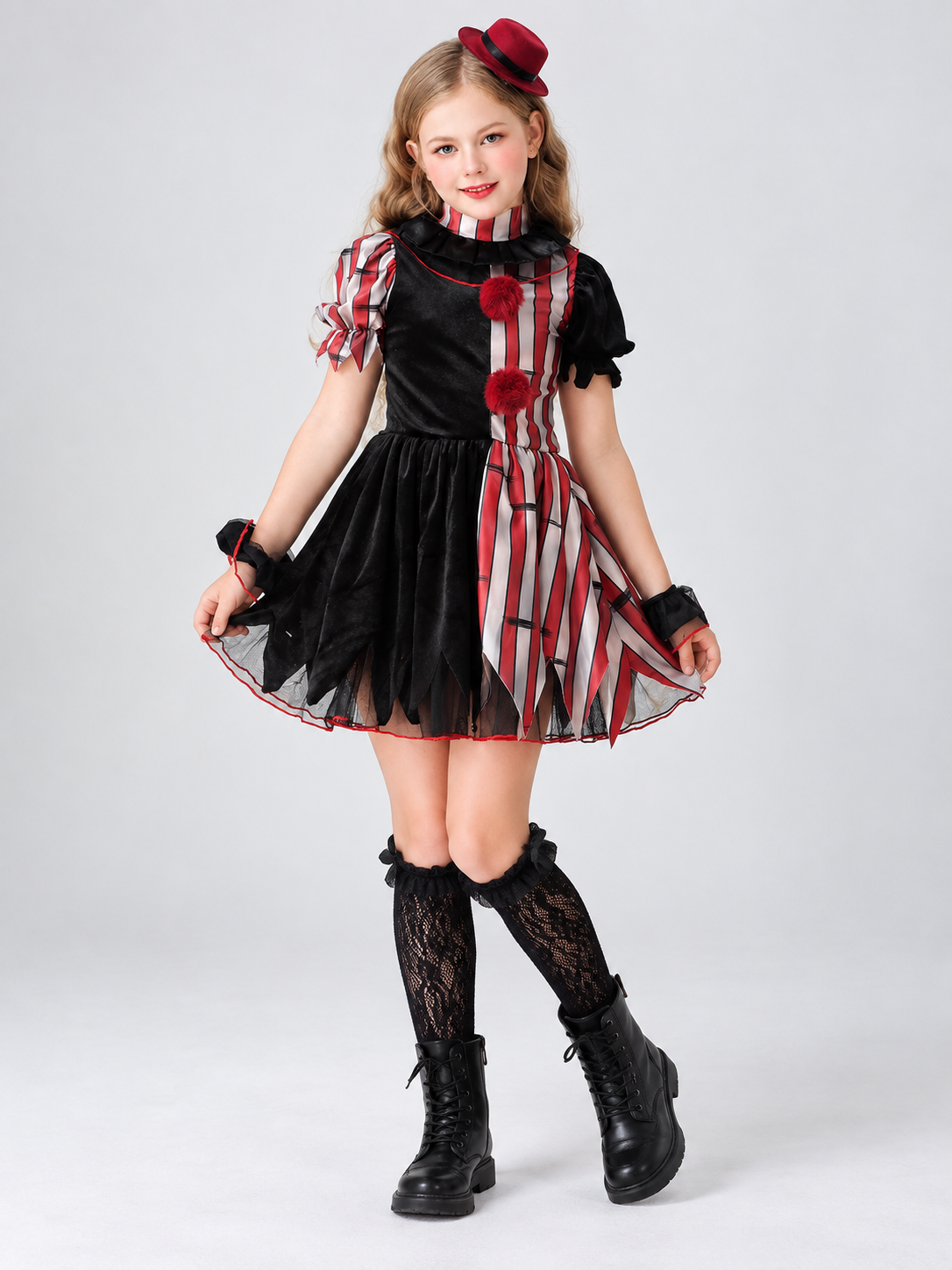 Kids' Clown Costume with Pom-Poms and Hat