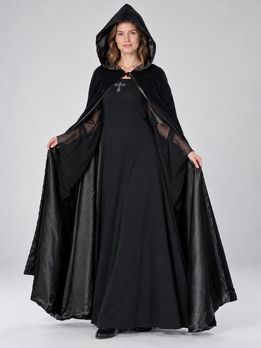 Black Carnival Costume with Cape and Hood