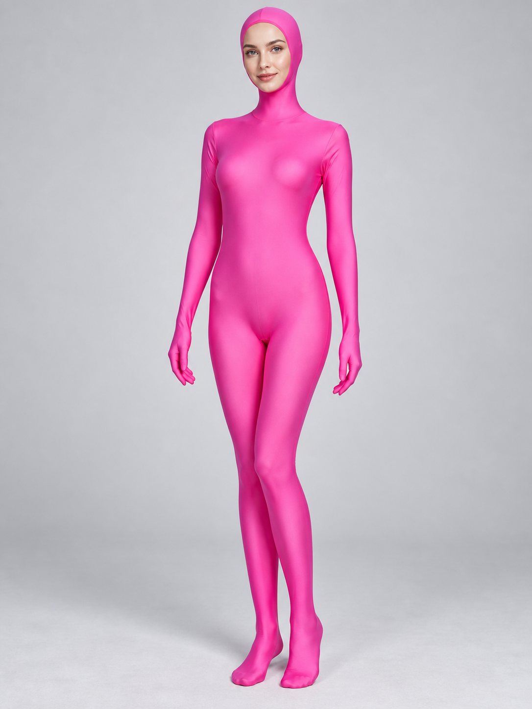 Bright Pink Zip-Up Costume Jumpsuit with Gloves