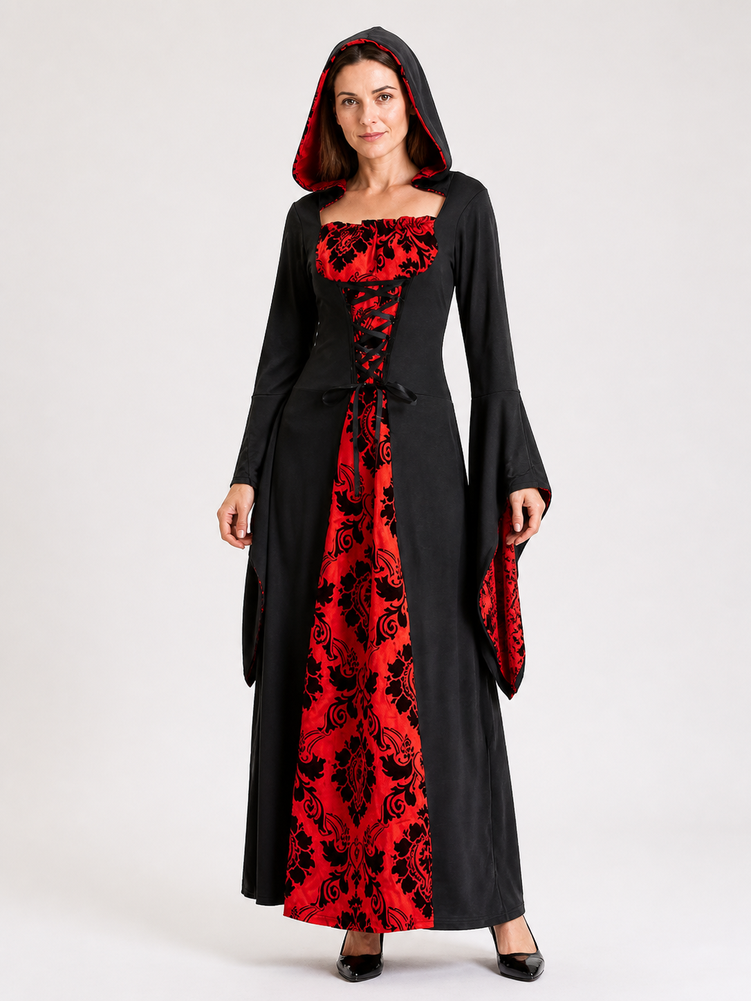 Black and Red Hooded Cloak for Cosplay Costume Capes detail