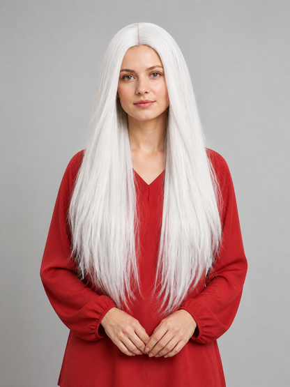 White Long Wig, 75 cm, Straight Hair for Cosplay Costume Wigs detail