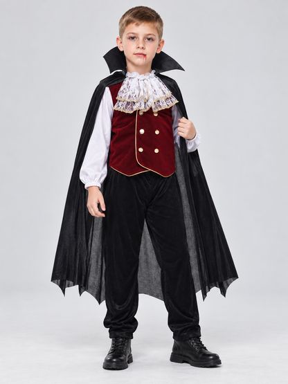 Kids' Vampire Costume with Black Cape and Jabot