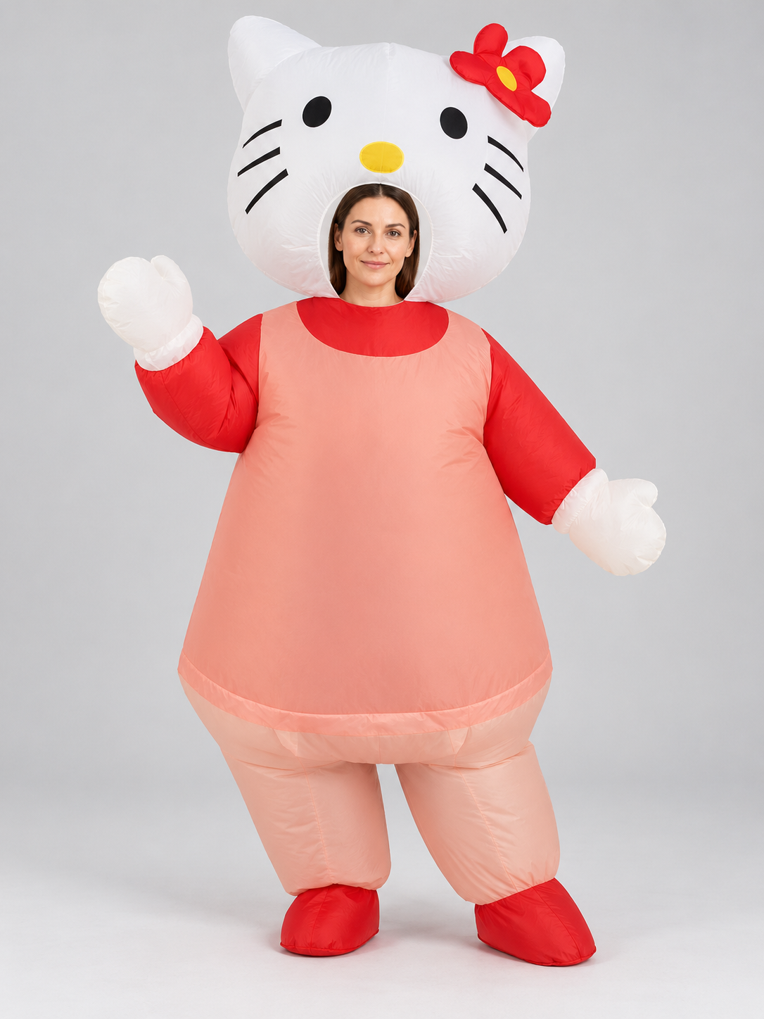 Inflatable Cartoon Cat Costume with Red Bow