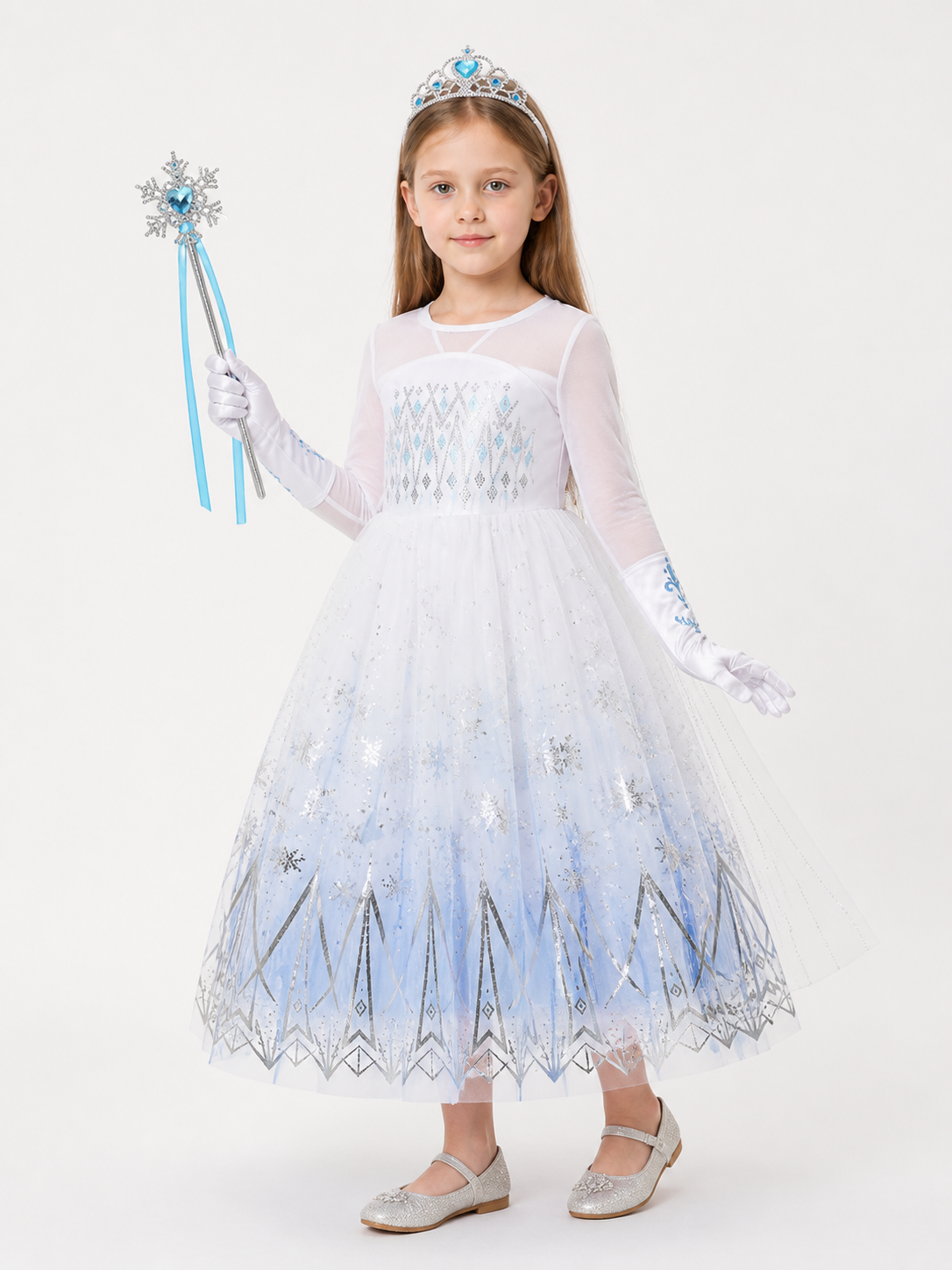 Princess Costume with a White Dress and Crown