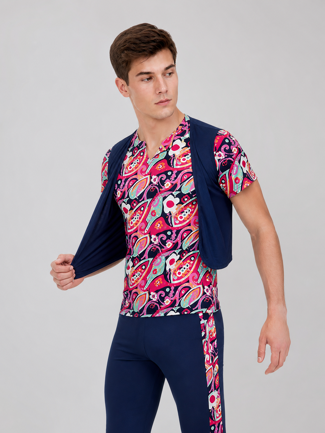 70s-Style Retro Costume with Shirt, Vest, and Pants