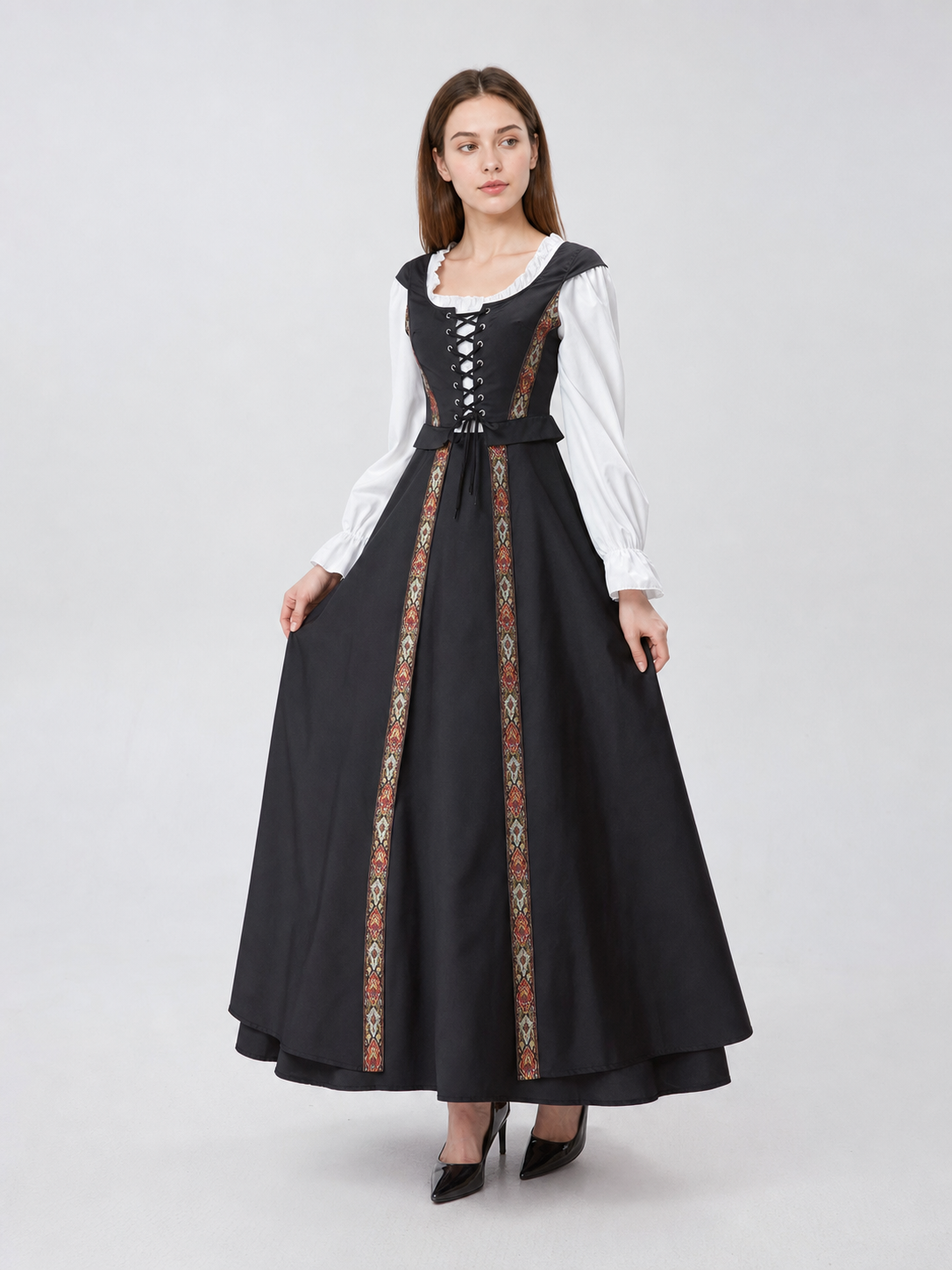 Historical Costume with Lacing and Colorful Trim