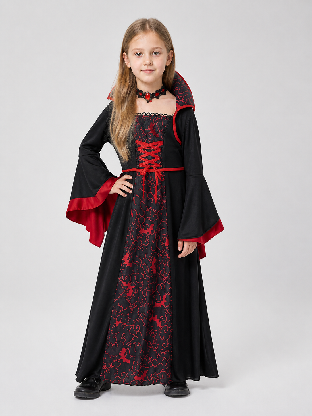 Children's Black and Red Vampire Dress with Necklace Costume Dresses detail 2