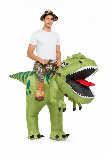 Green Inflatable Dinosaur Costume with Crest on-model alternate view