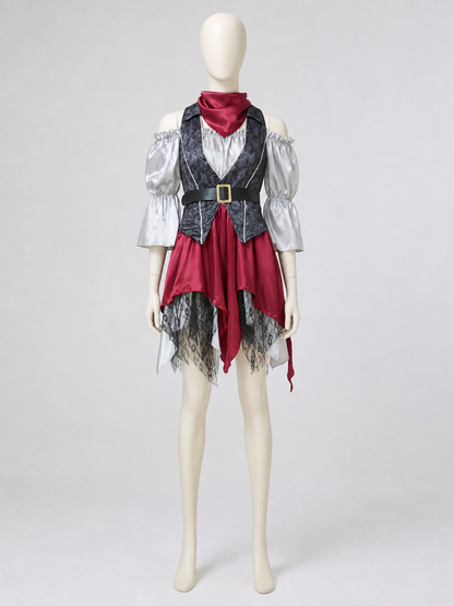 Pirate Costume with Vest and Asymmetrical Skirt