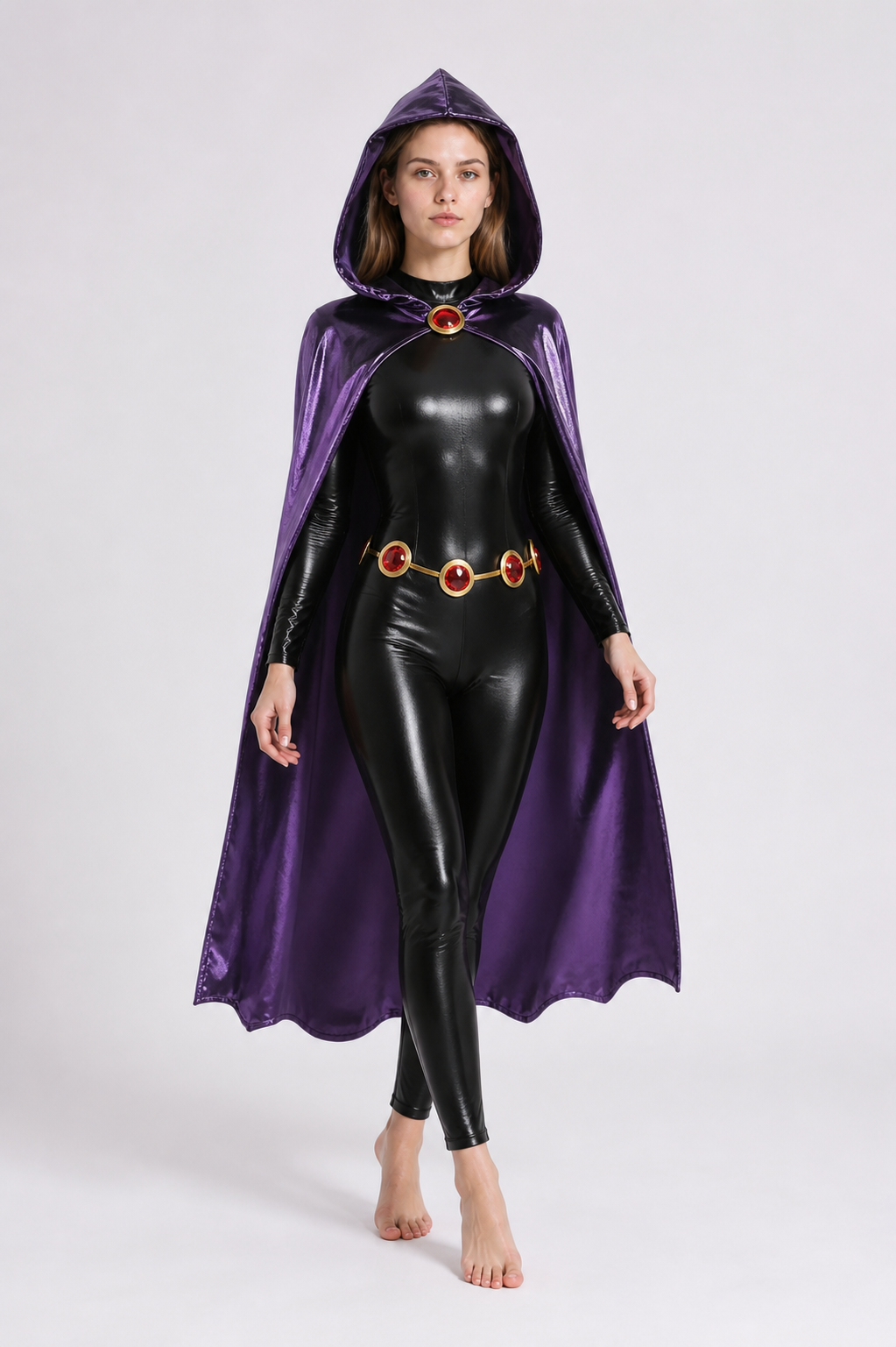 Raven Costume with Black Jumpsuit and Purple Cape Costume Capes detail 2