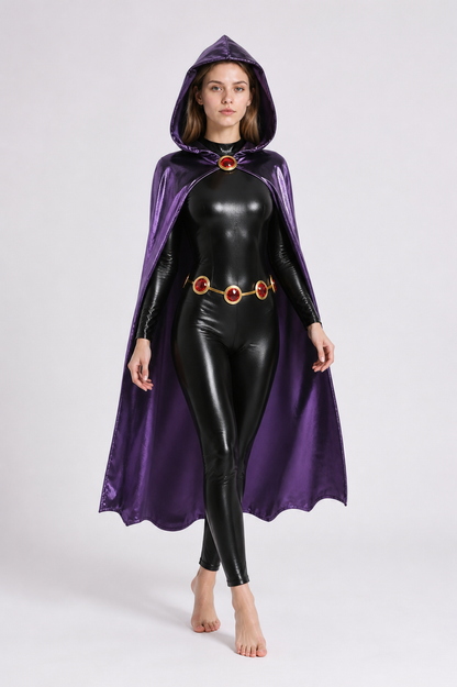 Raven Costume with Black Jumpsuit and Purple Cape Costume Capes detail 2