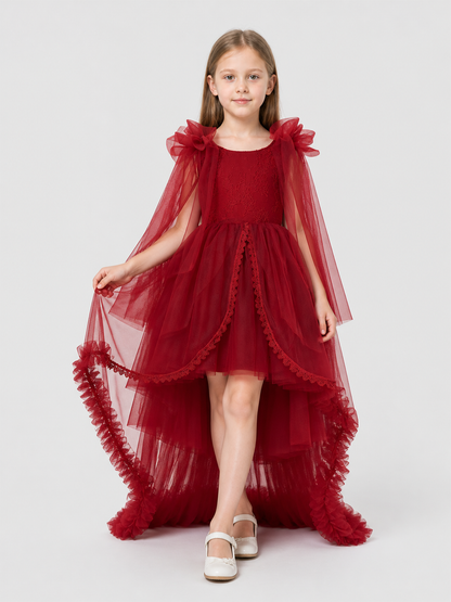 Burgundy Princess Dress with a Long Train and Bows Costume Dresses detail 2