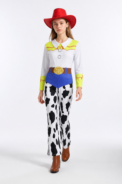 Jessie Costume with Cow Print and Cowboy Hat Costume Headwear detail 2