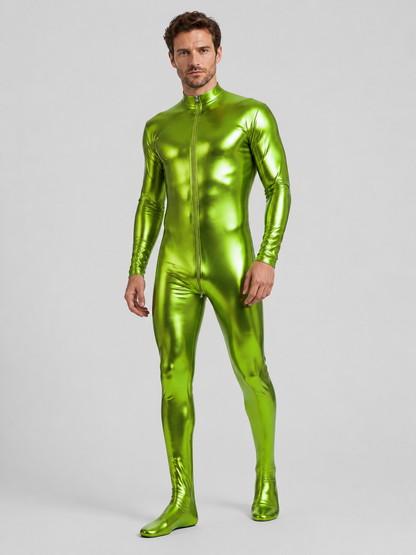 Shiny Green Form-Fitting Jumpsuit with Zipper for the Stage product detail