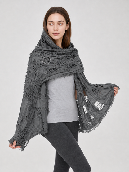 Hooded scarf with fingerless gloves, grunge design
