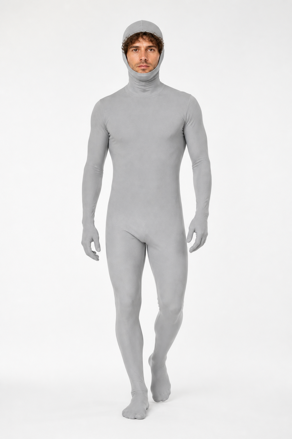 Gray Zentai Suit with Hood and Open Face product detail 2