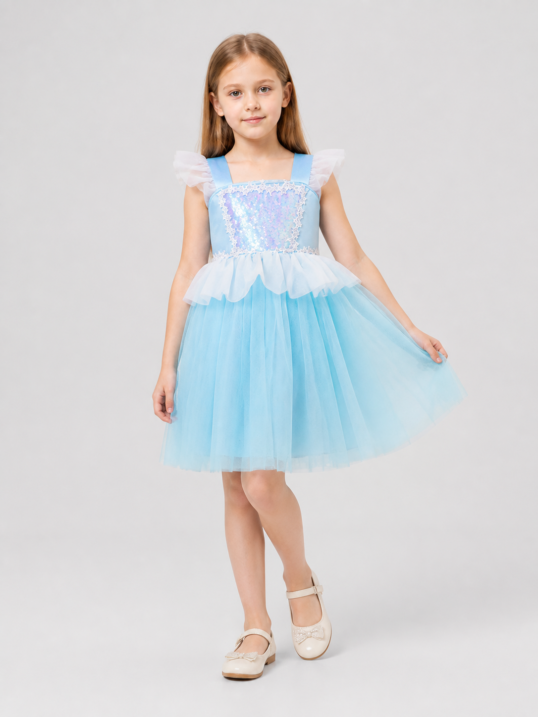 Light Blue Children's Tutu Dress with Lace and Sequins
