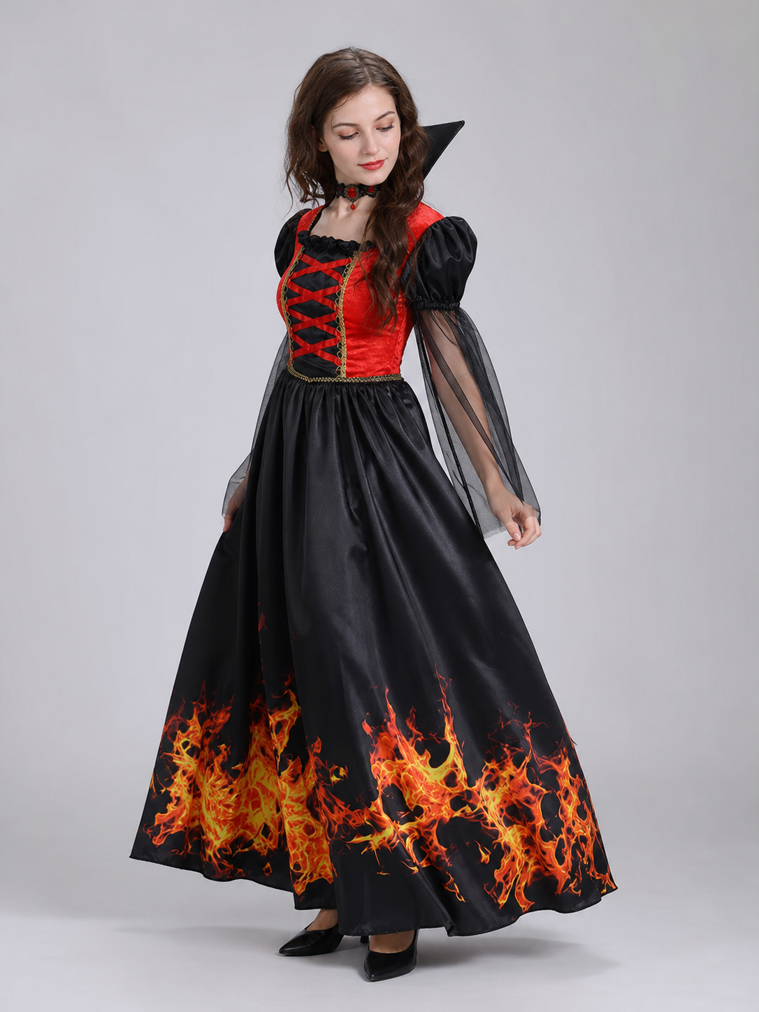 Red-and-Black Cosplay Dress with Accessory