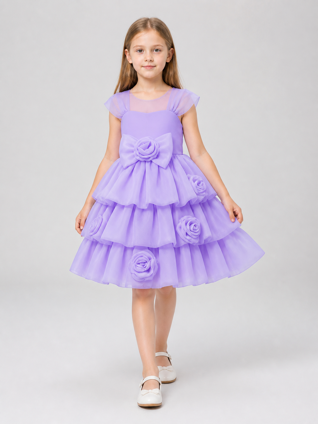 Purple Dress with Full Skirt, Bow, and Roses Costume Dresses detail 2