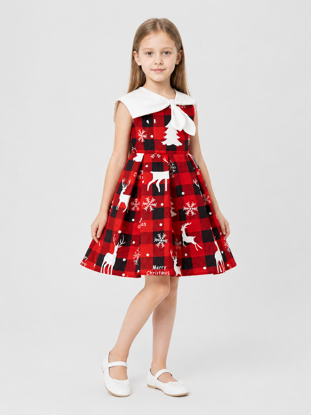 Dressy Christmas Dress, Plaid, Print, Bow Costume Dresses detail 2