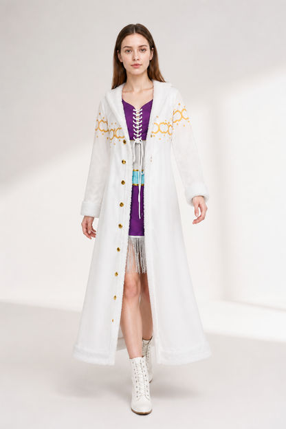 White Long Coat with Wide Collar
