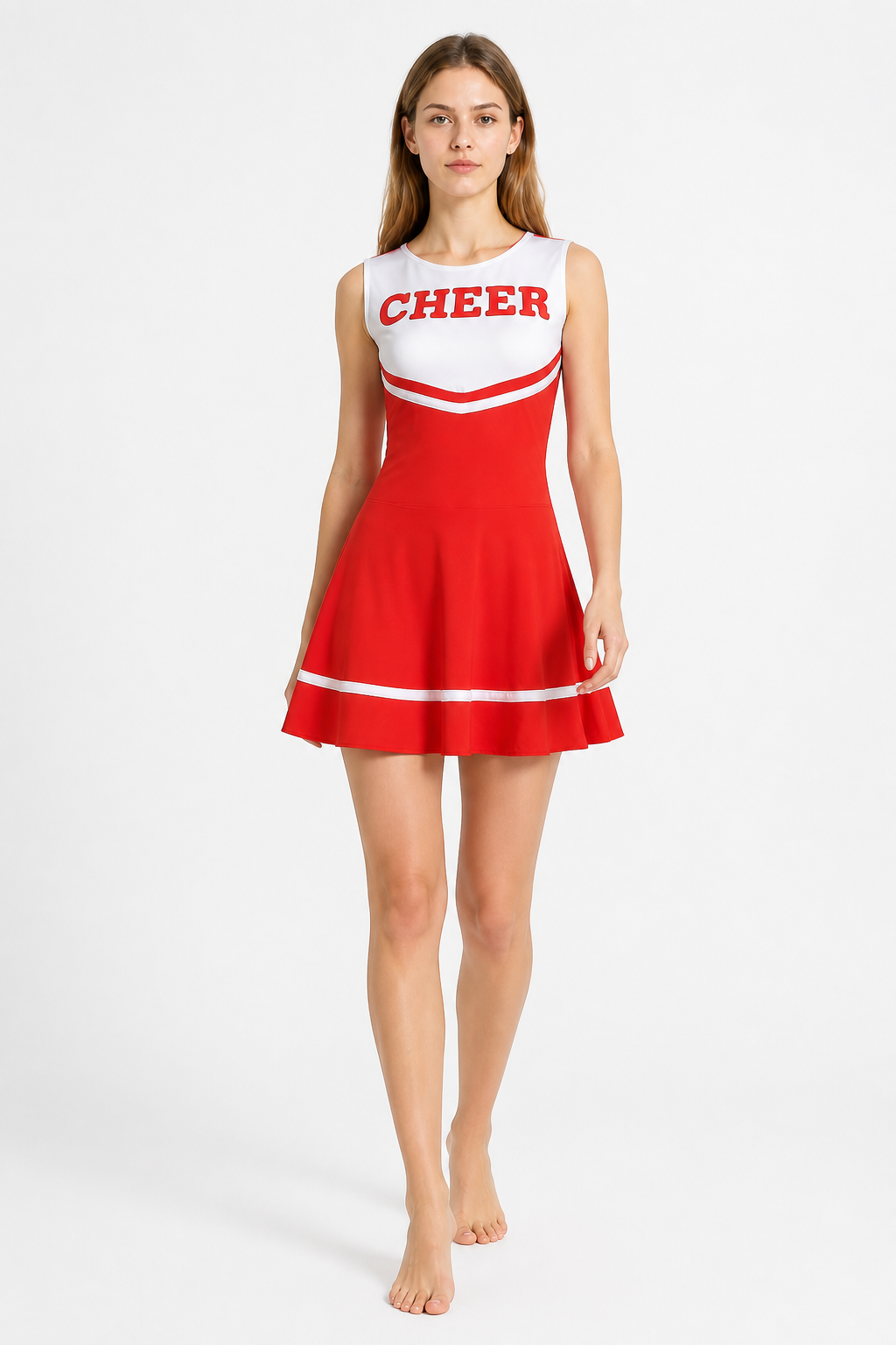 Red-and-white cheerleading dress with “cheer” lettering product detail 2
