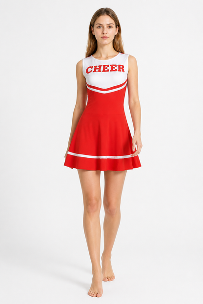 Red-and-white cheerleading dress with “cheer” lettering product detail 2