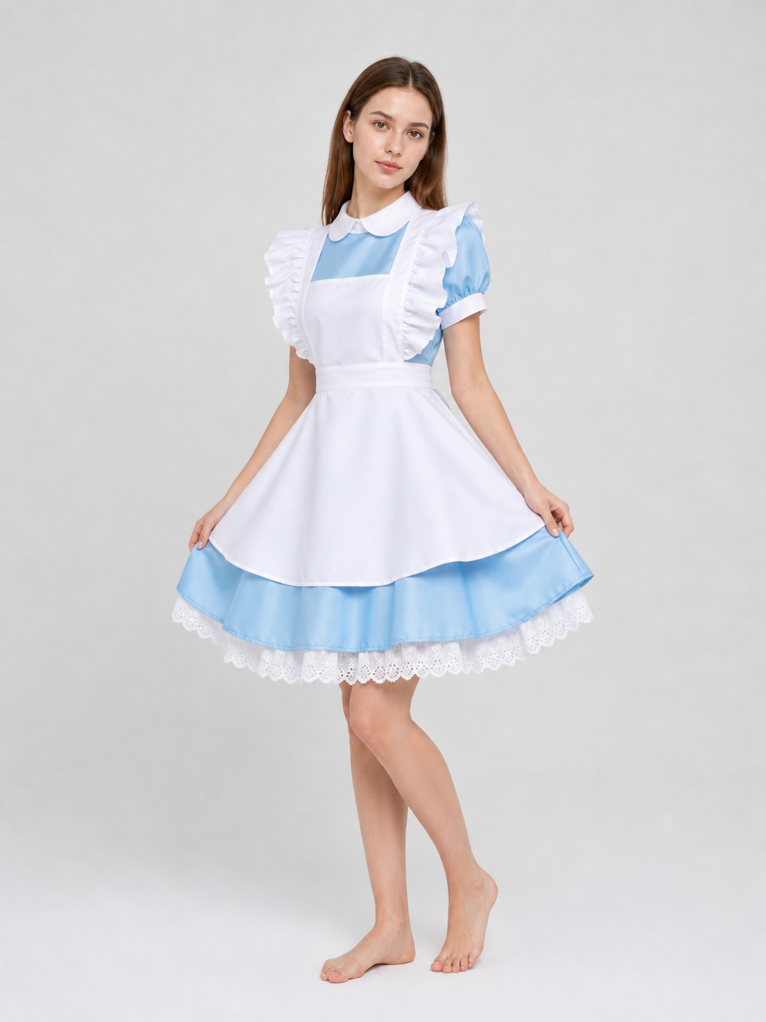 Maid-style costume dress, blue and white