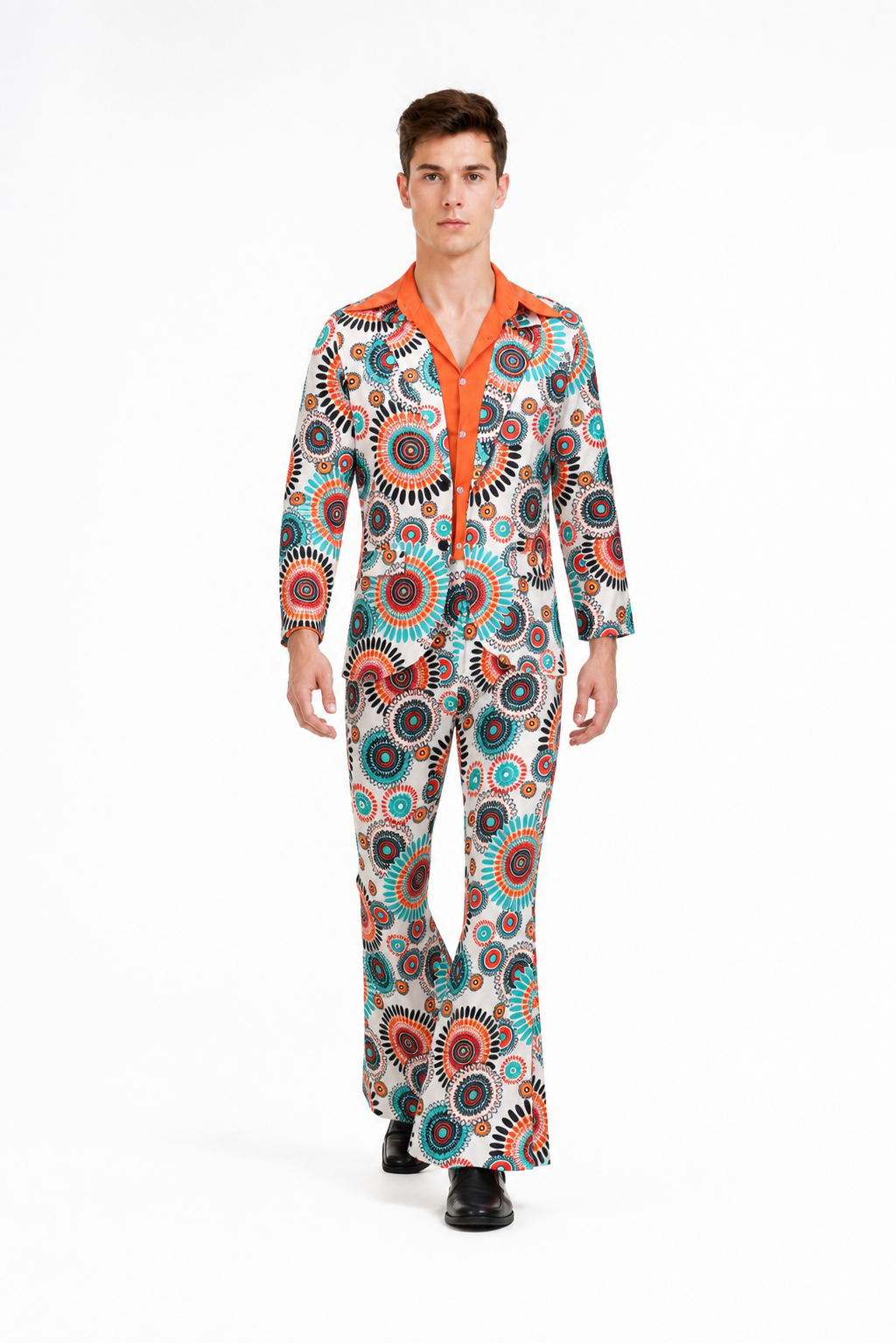 Jumpsuit with Geometric Print, Collar, and Flared Legs product detail