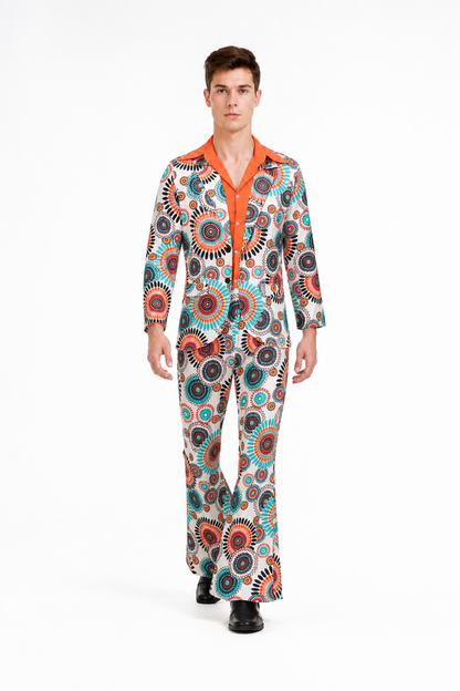Jumpsuit with Geometric Print, Collar, and Flared Legs product detail