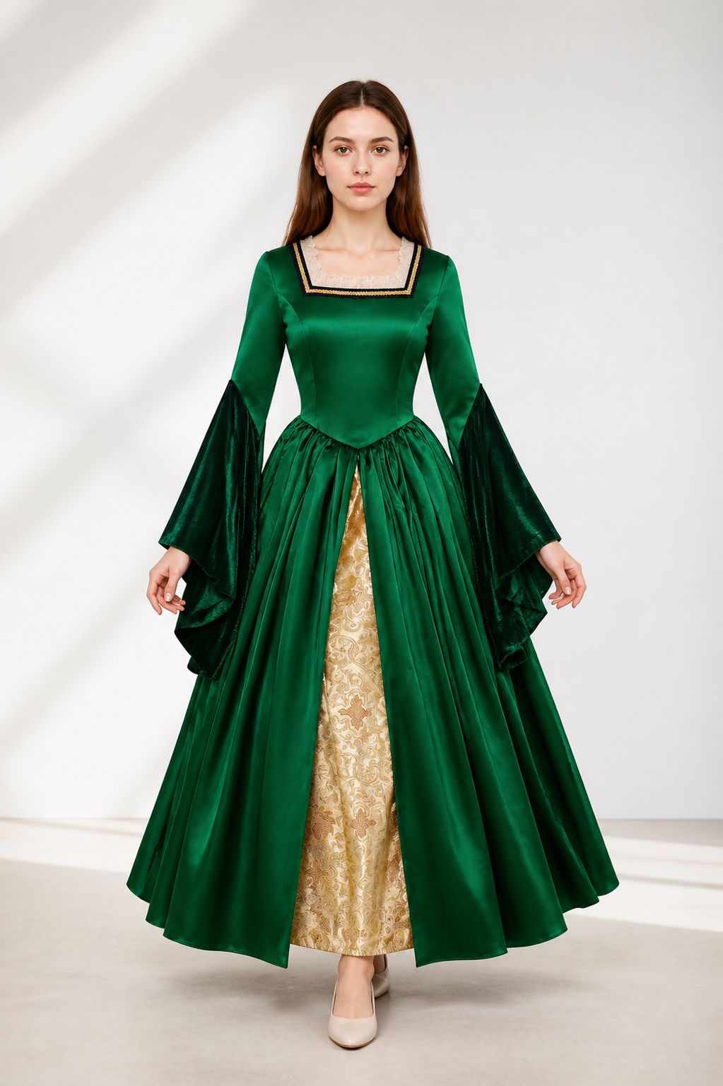 Tudor-Style Dress with a Square Neckline