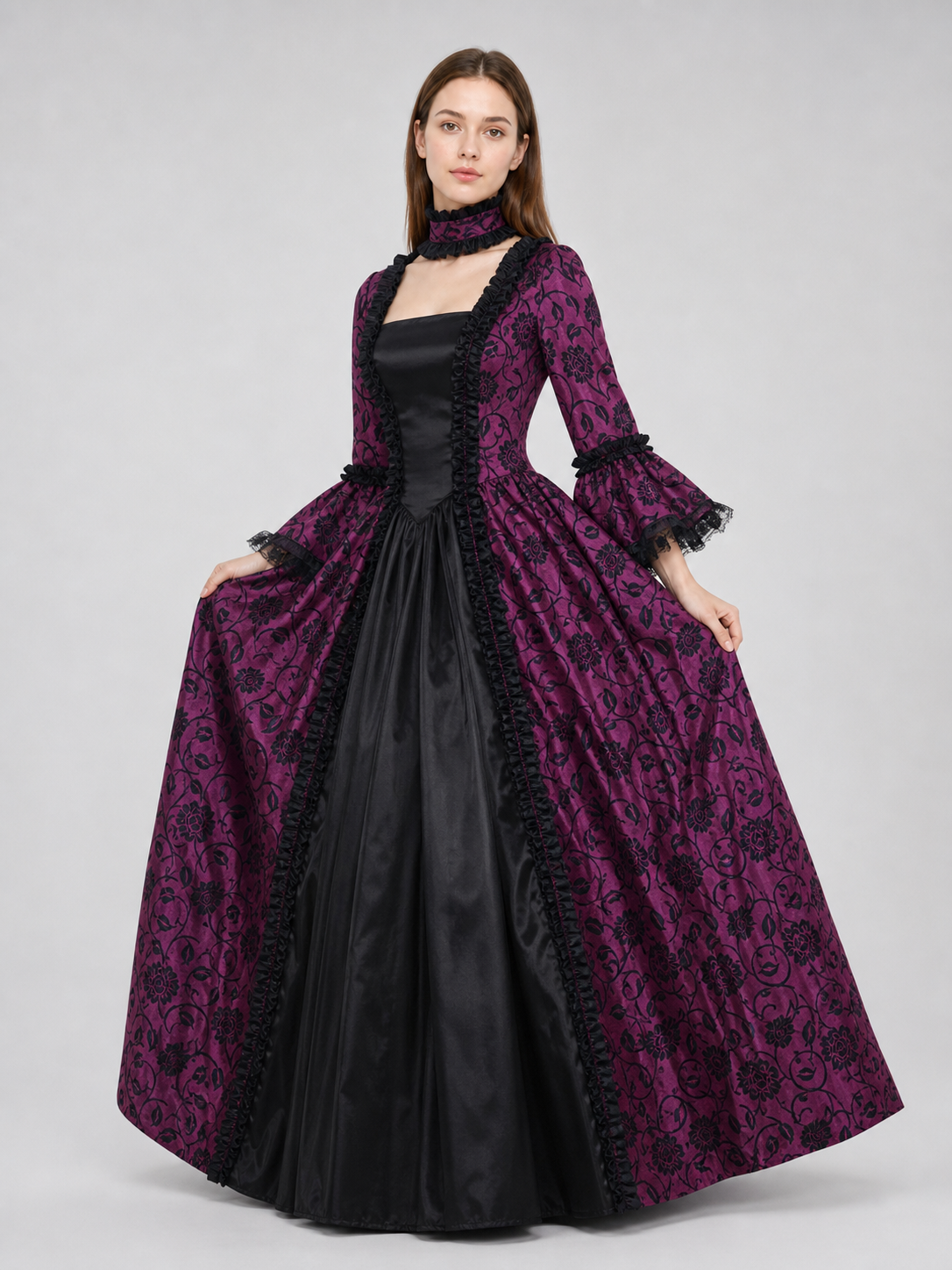 Gothic Victorian Dress with Flared Sleeves