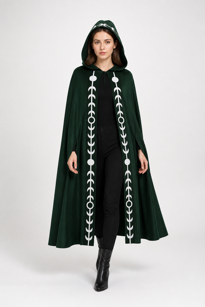 Hooded Cloak, Green with White Pattern Costume Capes detail 2