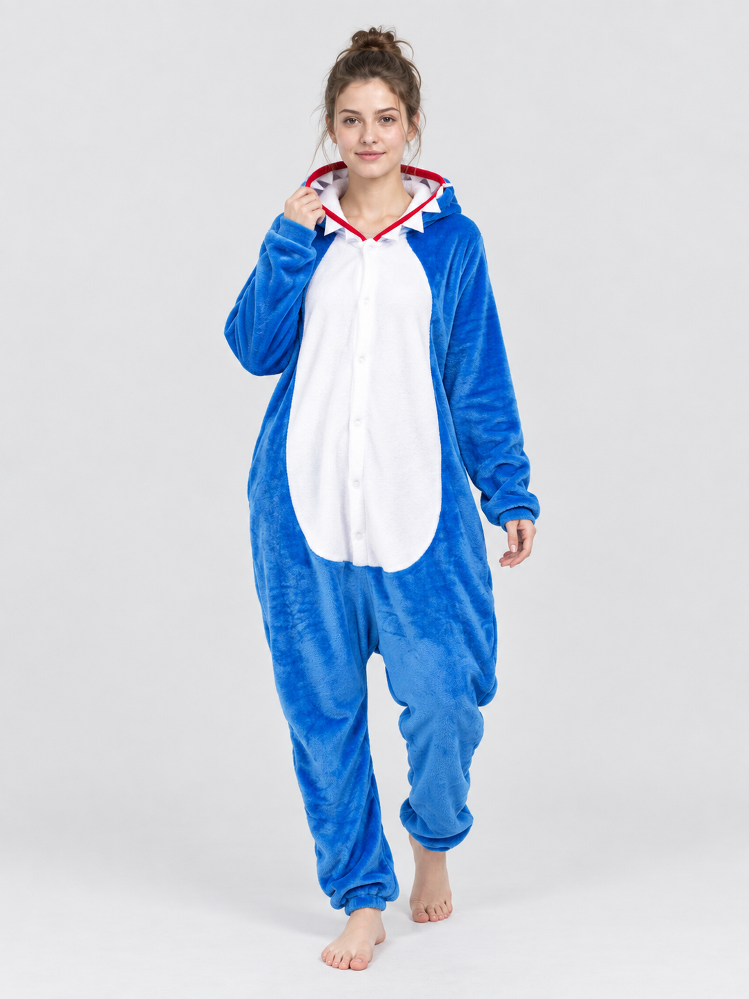 Blue Hooded Jumpsuit Pajama with White Insert