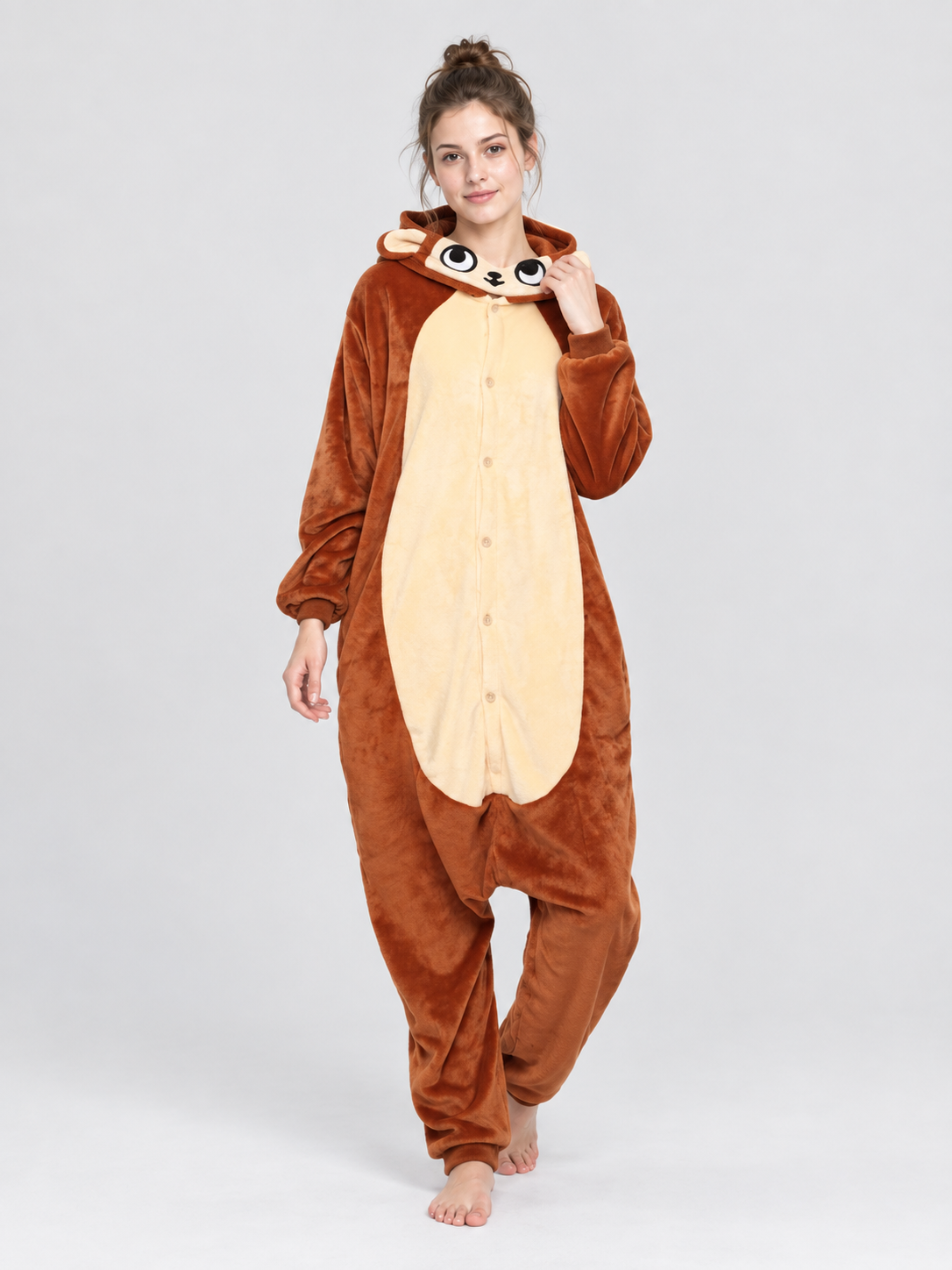 Brown Kigurumi Pajama with Hood, Ears, and Face