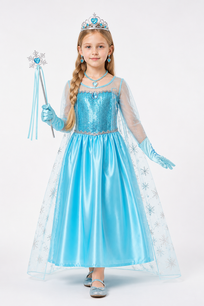 Long Elsa Costume with Sequins and Snowflakes Costumes detail 2