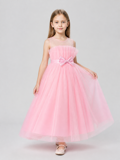 Long Pink Princess Dress with a Bow and Full Skirt Costume Dresses detail 2