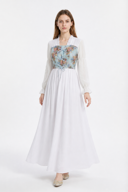 Long Retro Dress with Floral Print and Corset Costume Dresses detail 2