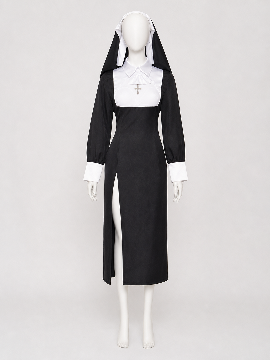 Black-and-White Ritual Robe with a High Collar