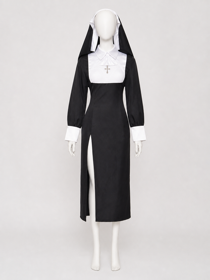 Black-and-White Ritual Robe with a High Collar