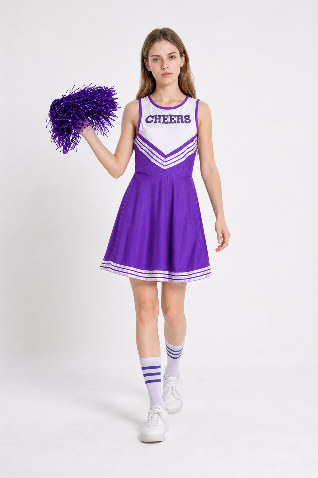 Purple Cheerleading Dress with CHEERS Print Costume Dresses detail