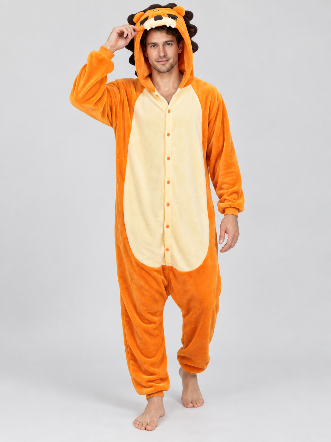 Orange Kigurumi Pajama with Hood, Ears, and Face